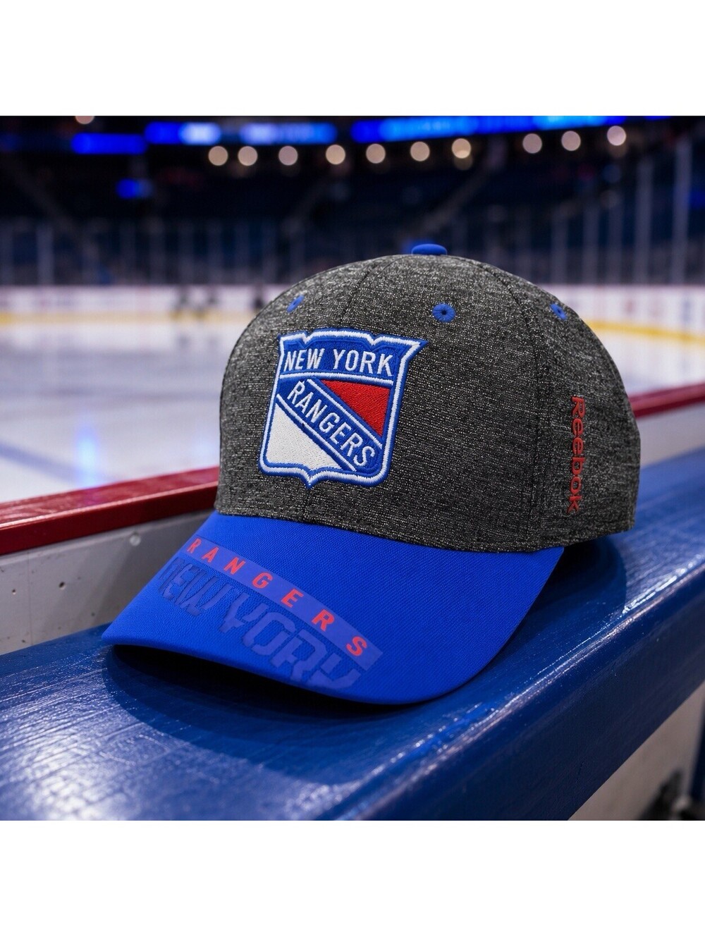 Reebok New York Rangers NHL Playoff Structured Flex Fit Hat Cap Charcoal Blue